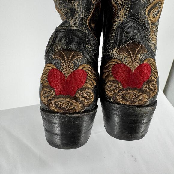 Old Gringo Little G Black and Brown Ankle Boots with Red Accents - Picture 8 of 10